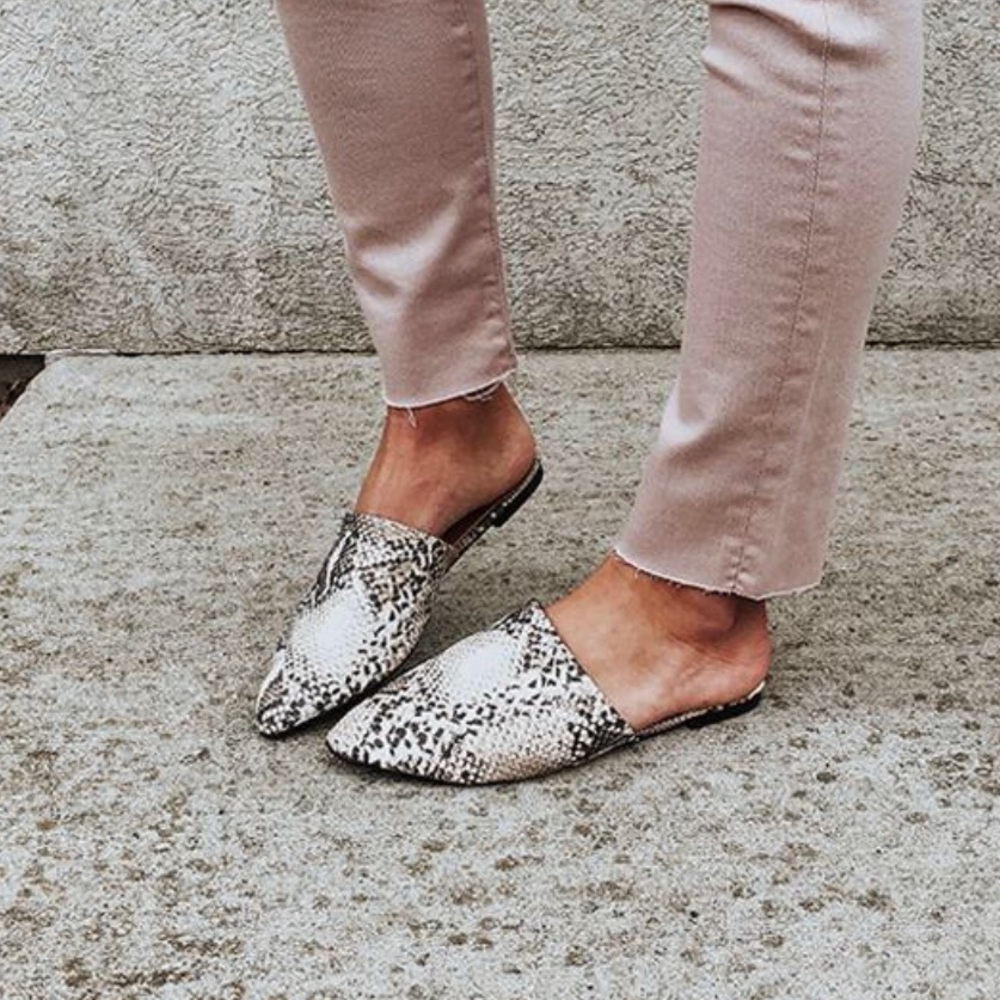 Snake skin mule slide flats